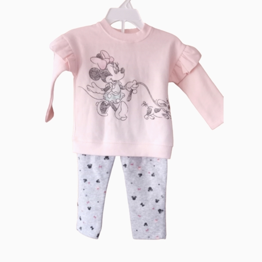 Disney Minnie mouse baby girl 12 months matching fleece sweat shirt, Pant set